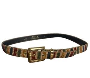 Elite Vintage Striped Tapestry Belt Boho Jewel Tone Jewel Tone Gold Tone Buckle
